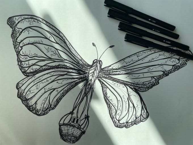 memee — butterfly, pencil